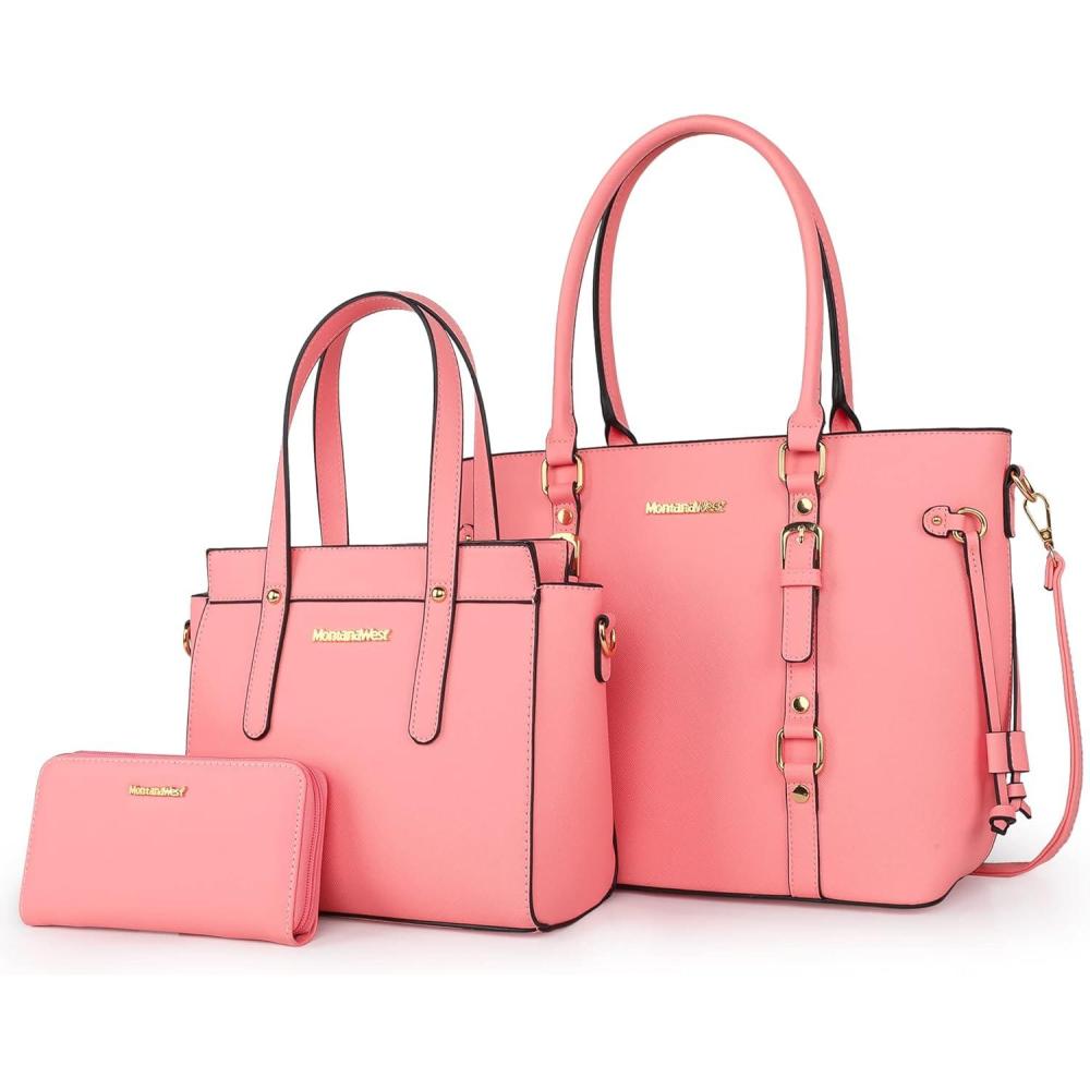 imageMontana West 3PCS Purses for Women Tote Bag and Wallet Set Shoulder Satchel Handbags3pcs Pink