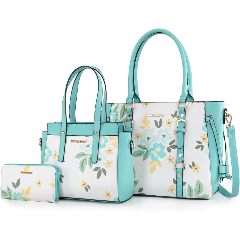 imageMontana West 3PCS Purses for Women Tote Bag and Wallet Set Shoulder Satchel HandbagsFlower Green