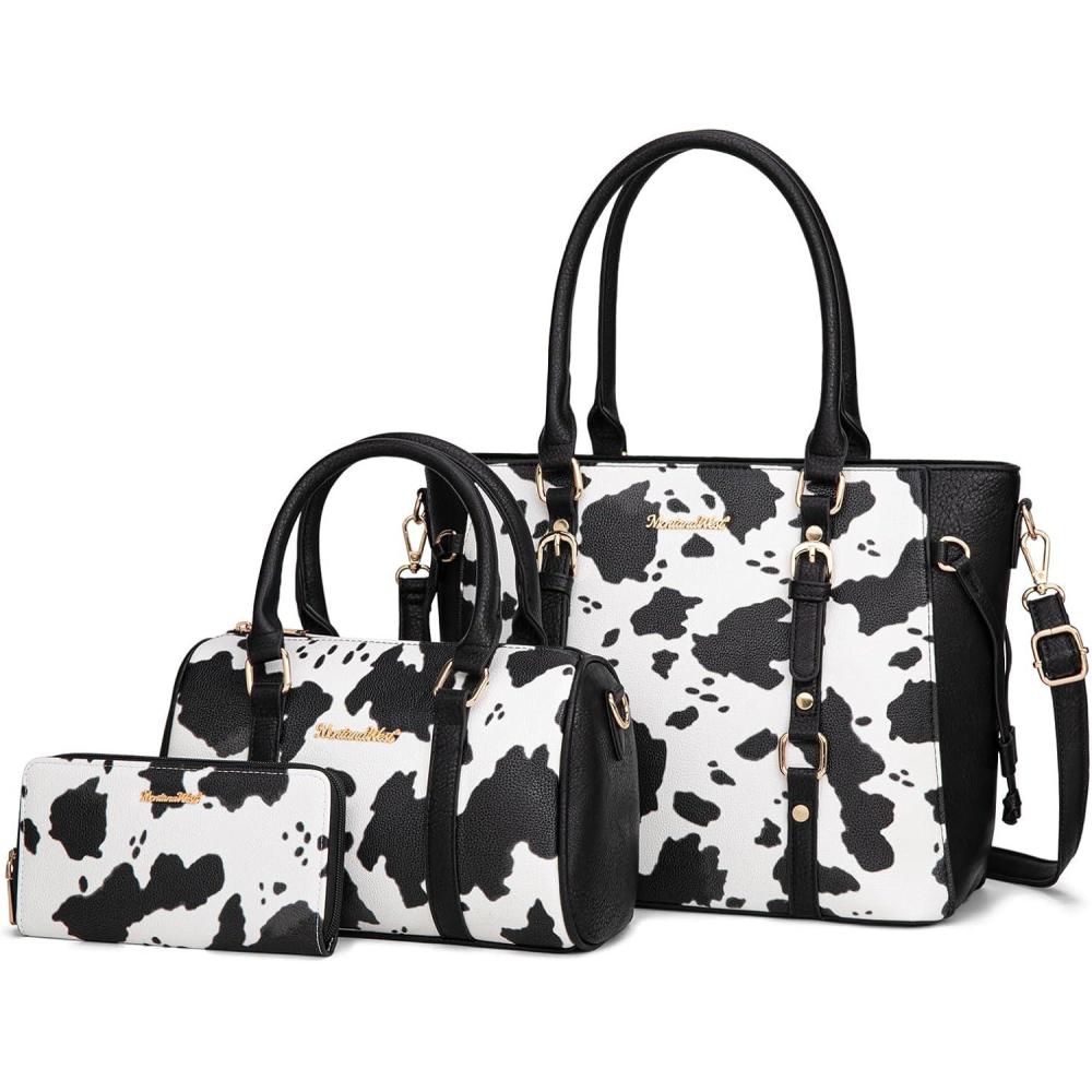 imageMontana West 3PCS Purses for Women Tote Bag and Wallet Set Shoulder Satchel HandbagsY Cow Black