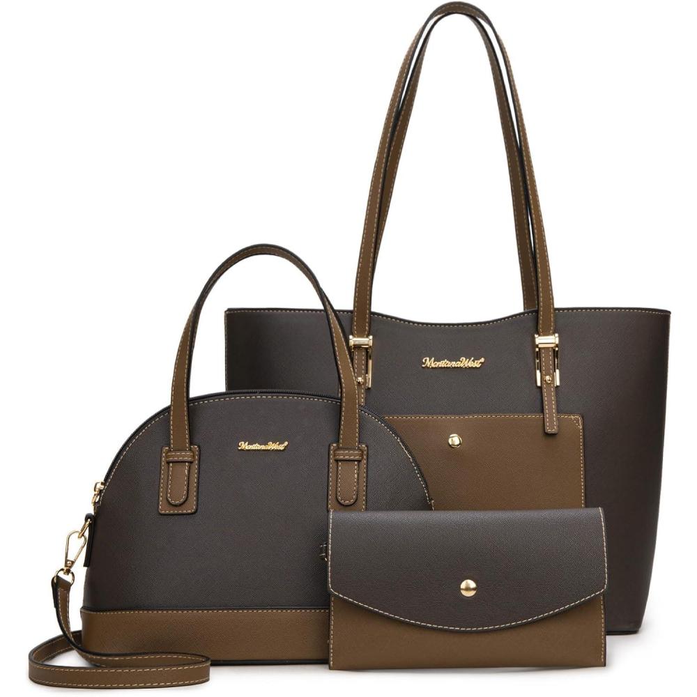 imageMontana West 3PCS Purses for Women Tote Bag and Wallet Set Shoulder Satchel HandbagsZ Greybrown