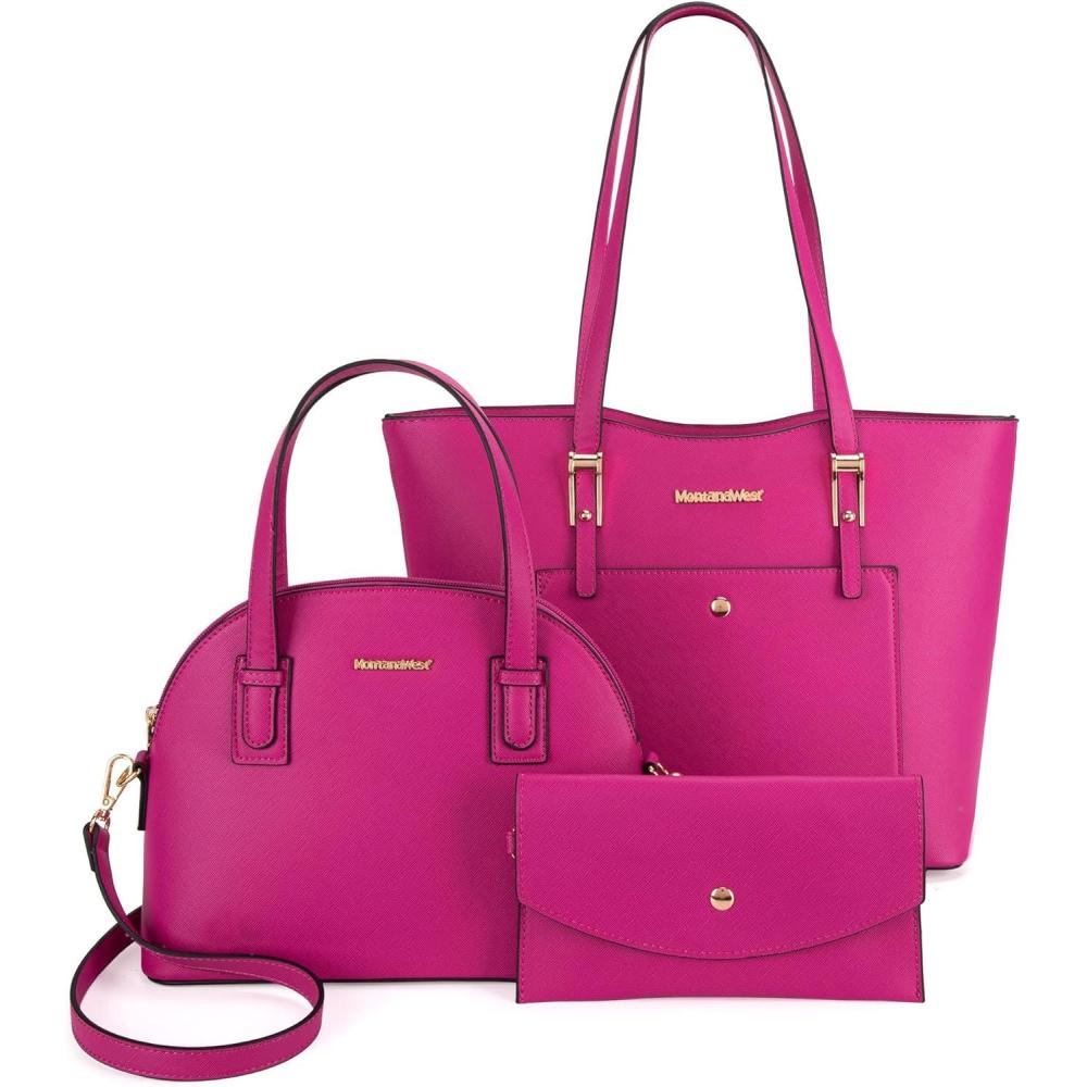 imageMontana West 3PCS Purses for Women Tote Bag and Wallet Set Shoulder Satchel HandbagsZ Handbag Hot Pink