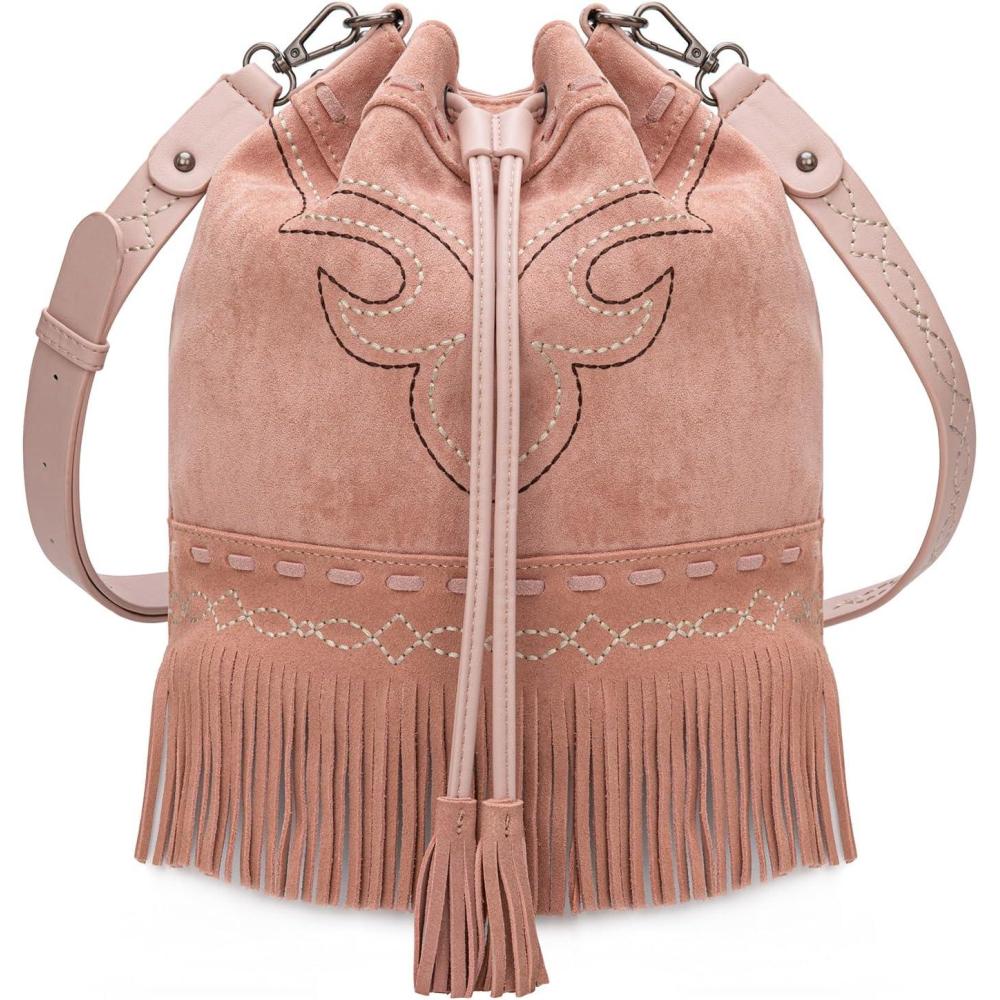 imageMontana West Aztec Bucket Bags for Women Western Fringe Crossbody Bag Ladies Vintage Drawstring Bucket BagEmbroidereddark Pink
