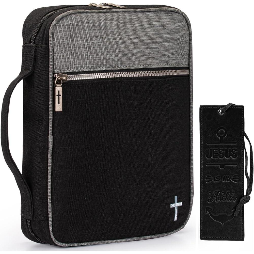 imageMontana West Bible Cover for Women Men with Leather Bookmark Book Carrying Cases Church Bag for Outdoor ProtectiveBlackgrey