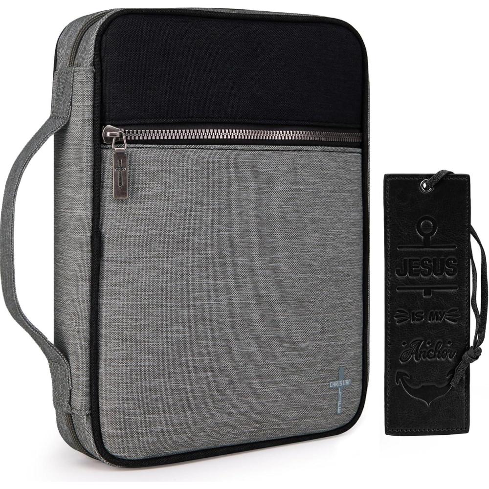 imageMontana West Bible Cover for Women Men with Leather Bookmark Book Carrying Cases Church Bag for Outdoor ProtectiveGrey Black