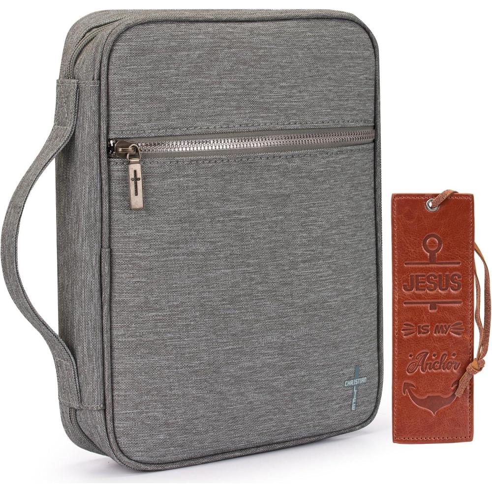imageMontana West Bible Cover for Women Men with Leather Bookmark Book Carrying Cases Church Bag for Outdoor ProtectiveGrey
