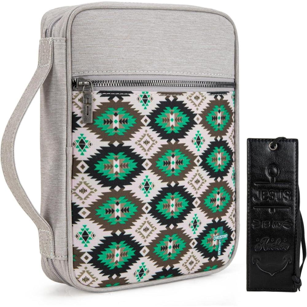 imageMontana West Bible Cover for Women Men with Leather Bookmark Book Carrying Cases Church Bag for Outdoor ProtectiveTan Green