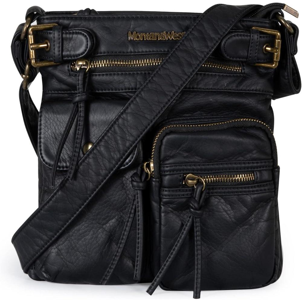 imageMontana West Crossbody Bag for Women Soft Washed Leather Multi Pocket crossbody handbagsBlack