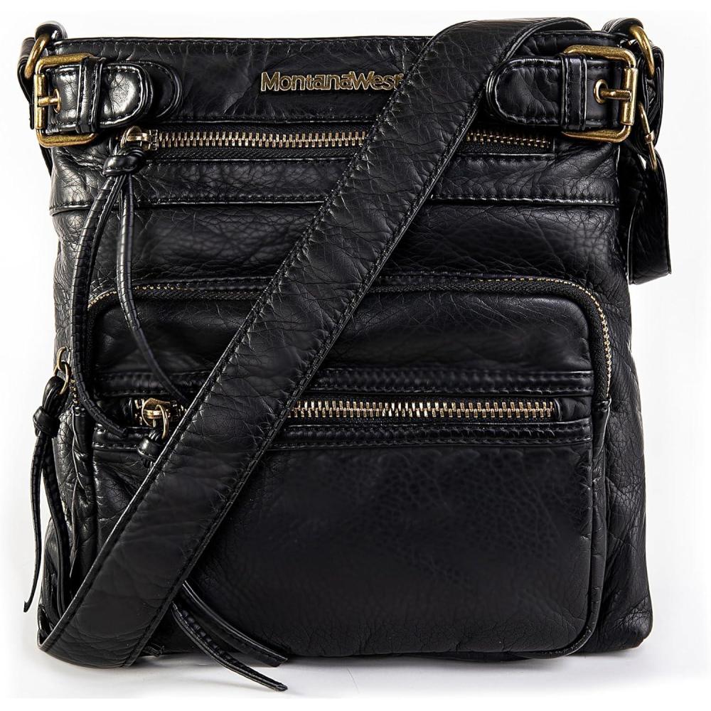 imageMontana West Crossbody Bag for Women Soft Washed Leather Multi Pocket crossbody handbagsYblack