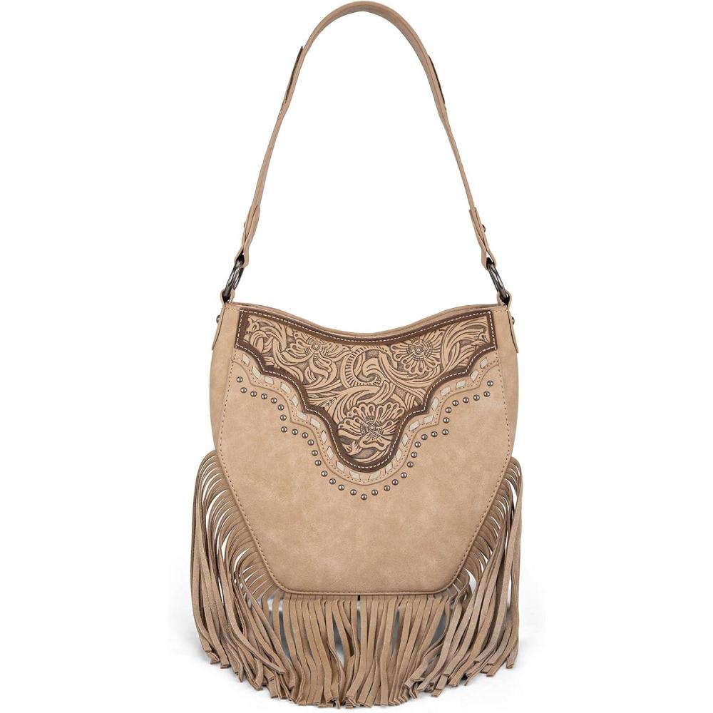 imageMontana West Fringe Shoulder Bag for Women Western Tooled Hobo Tote Bag PursesFringetan