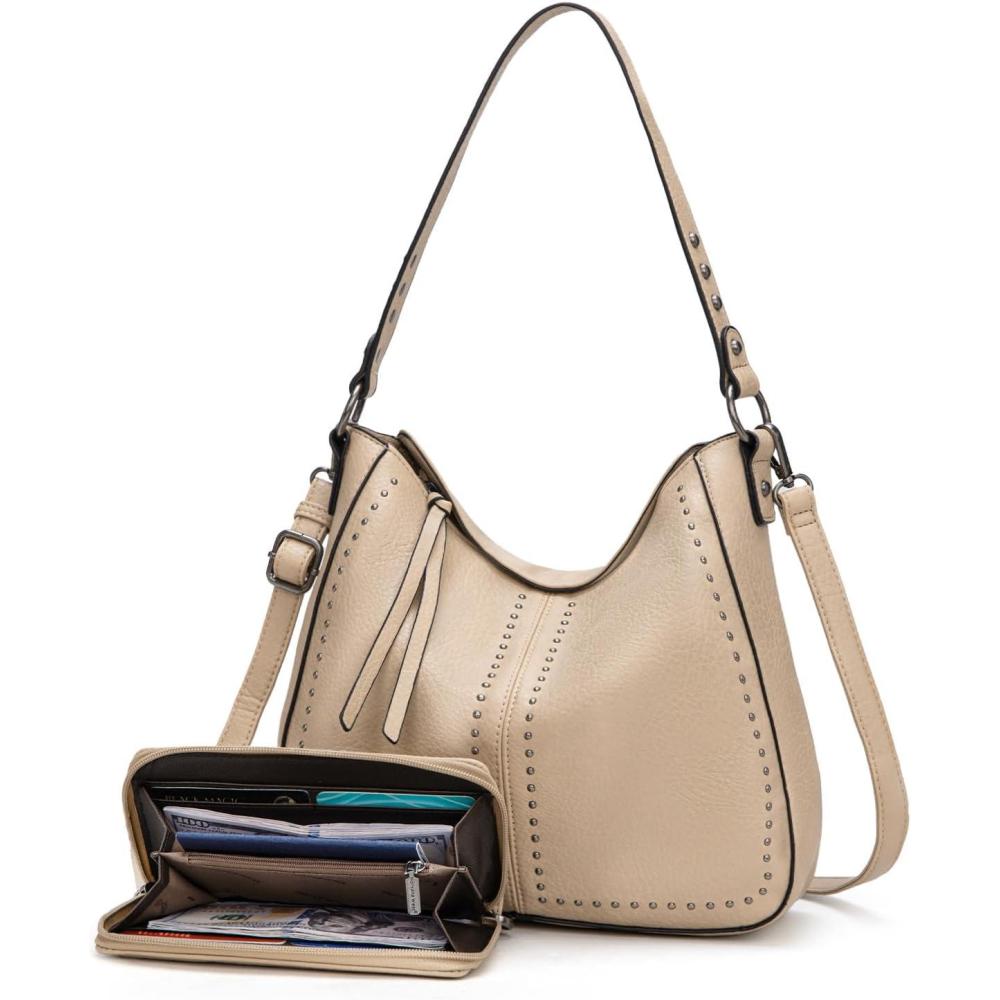 imageMontana West Hobo Bag for Women Crossbody Purse and Handbags Ladies Chic Shoulder BagsKhaki2pcs Set