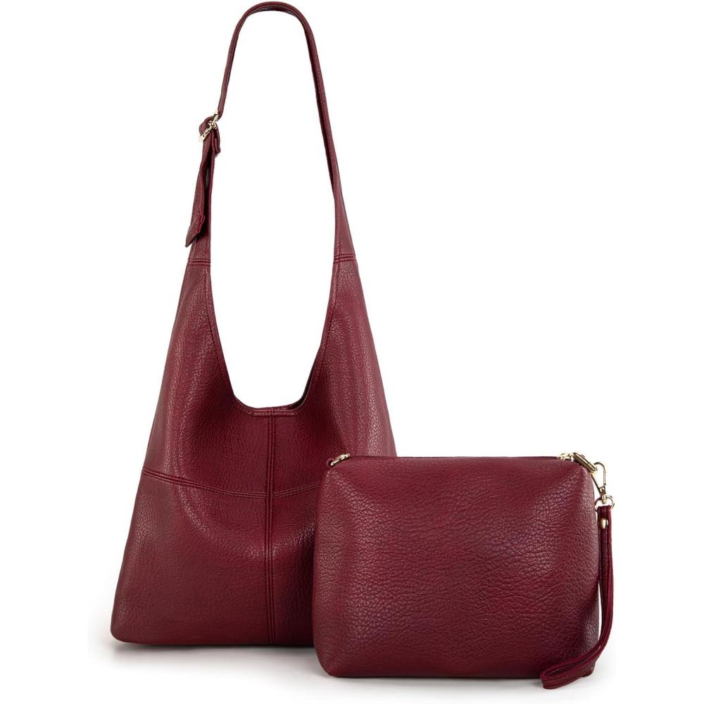 imageMontana West Hobo Bags Purse for Women Ultra Soft Foldable Shoulder Slouchy Handbags with Cosmetic bagClassicburgundy