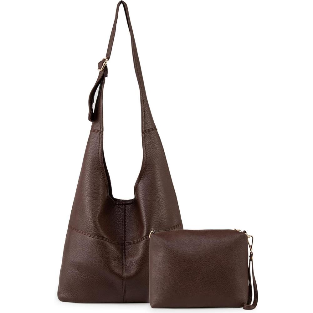 imageMontana West Hobo Bags Purse for Women Ultra Soft Foldable Shoulder Slouchy Handbags with Cosmetic bagClassiccoffee