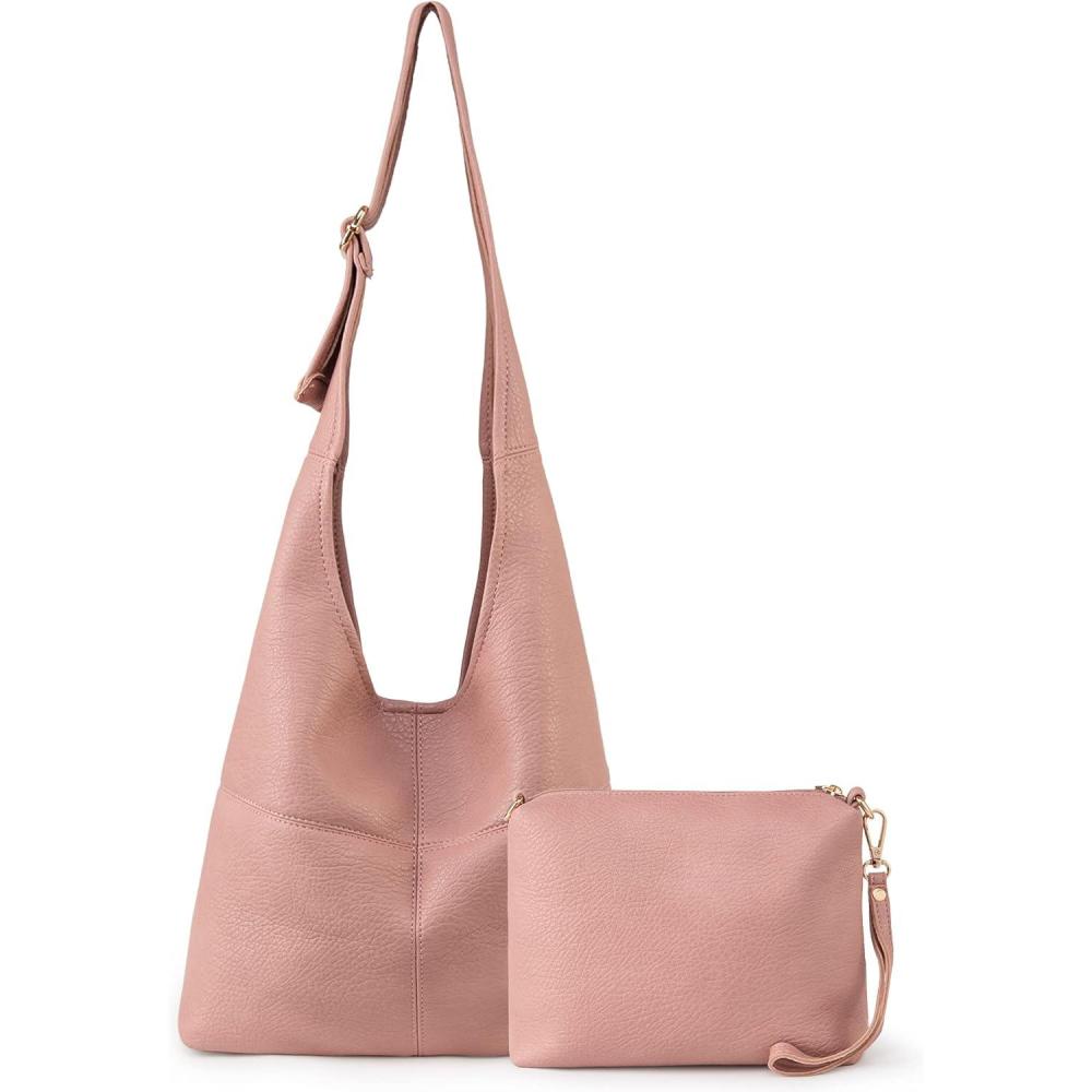 imageMontana West Hobo Bags Purse for Women Ultra Soft Foldable Shoulder Slouchy Handbags with Cosmetic bagClassicpink