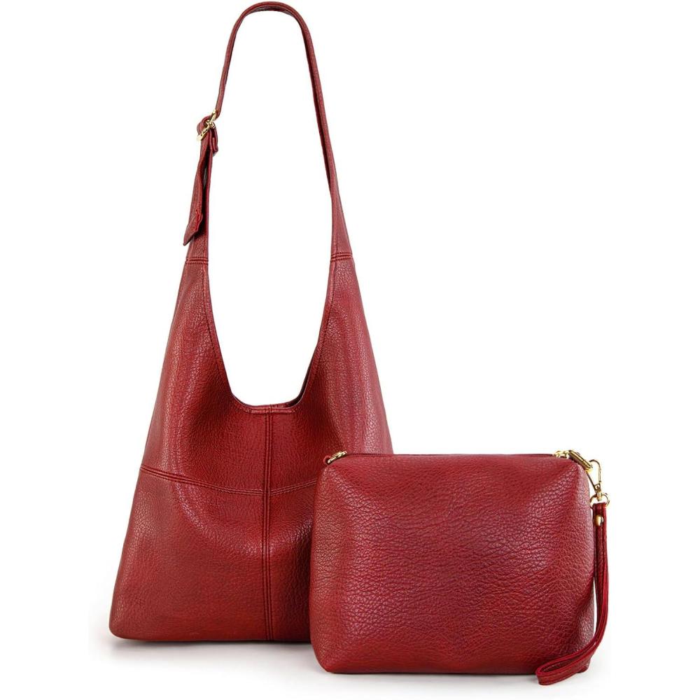 imageMontana West Hobo Bags Purse for Women Ultra Soft Foldable Shoulder Slouchy Handbags with Cosmetic bagClassicred