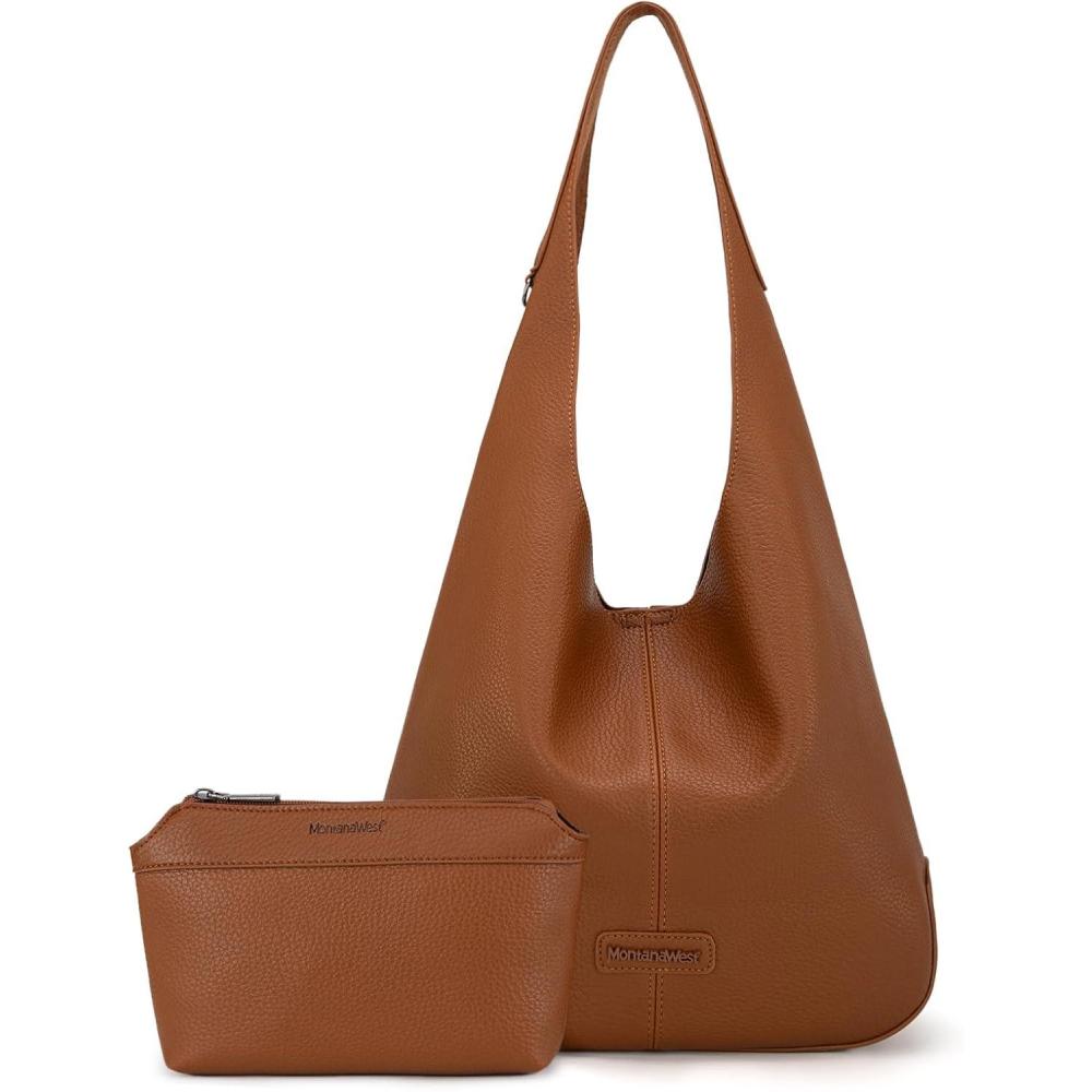 imageMontana West Hobo Bags Purse for Women Ultra Soft Foldable Shoulder Slouchy Handbags with Cosmetic bagElegancebrown