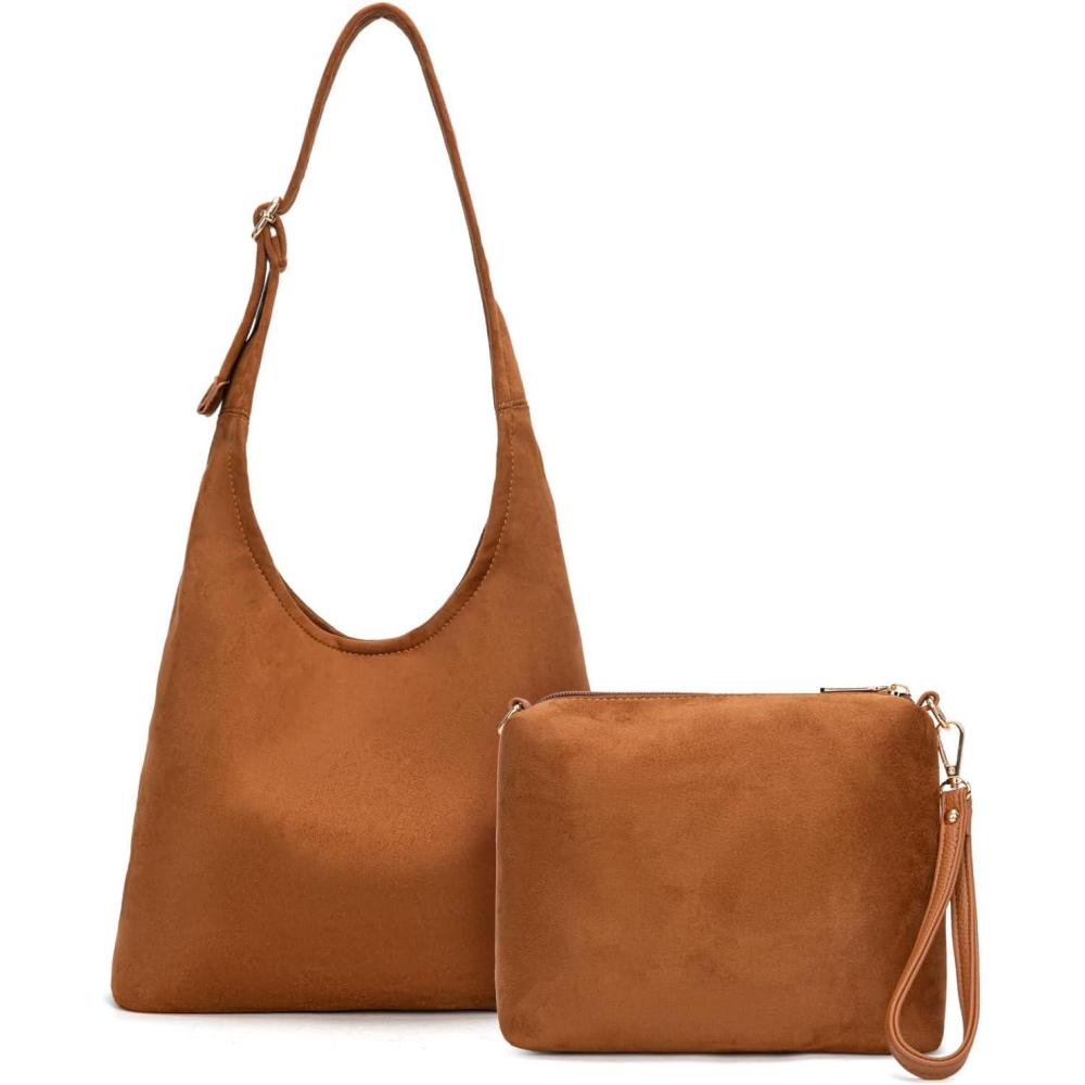 imageMontana West Hobo Bags Purse for Women Ultra Soft Foldable Shoulder Slouchy Handbags with Cosmetic bagSuedebrown