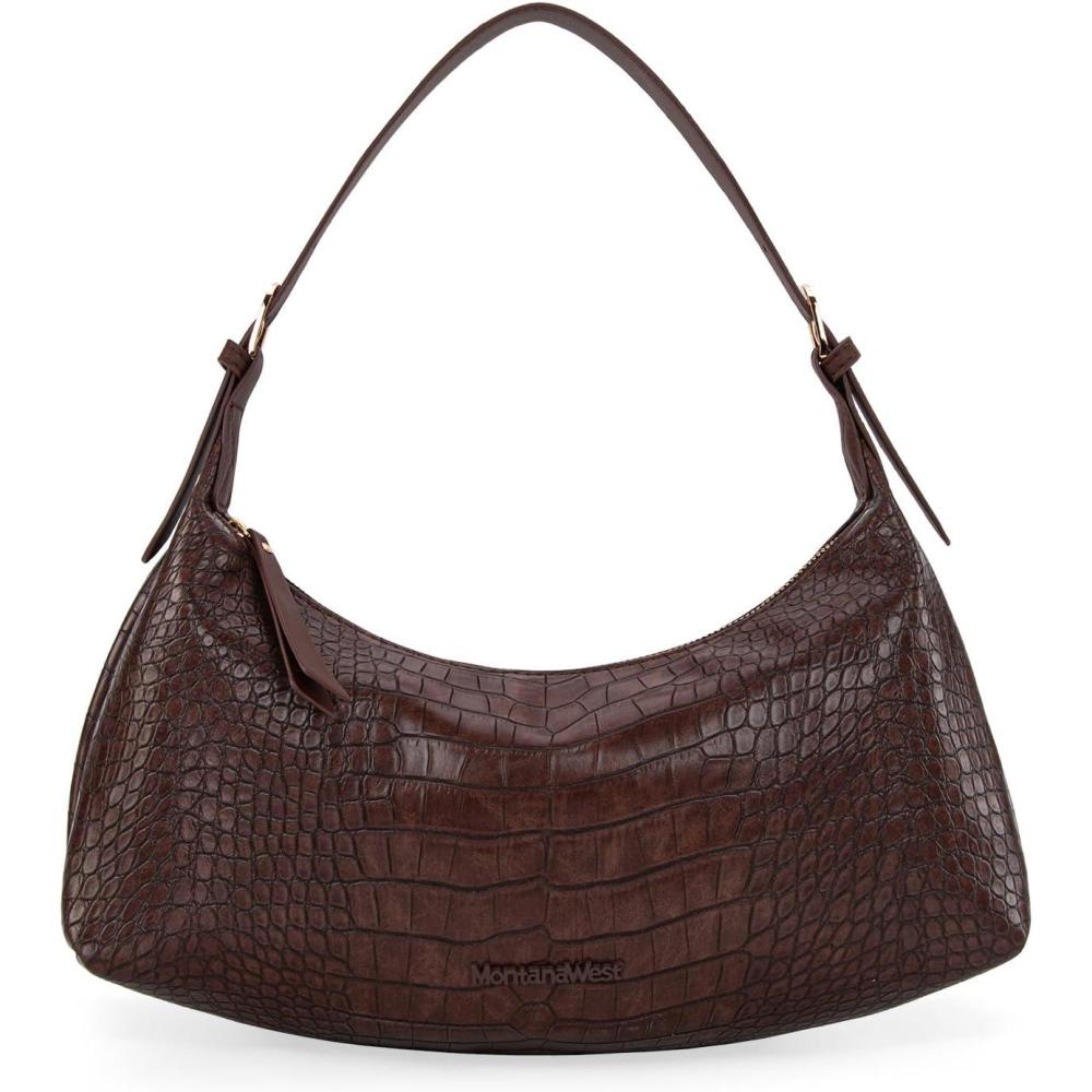 imageMontana West MEDIUM Shoulder Purses for Women Crescent Hobo Bags Trendy PursesCrocodile Coffee