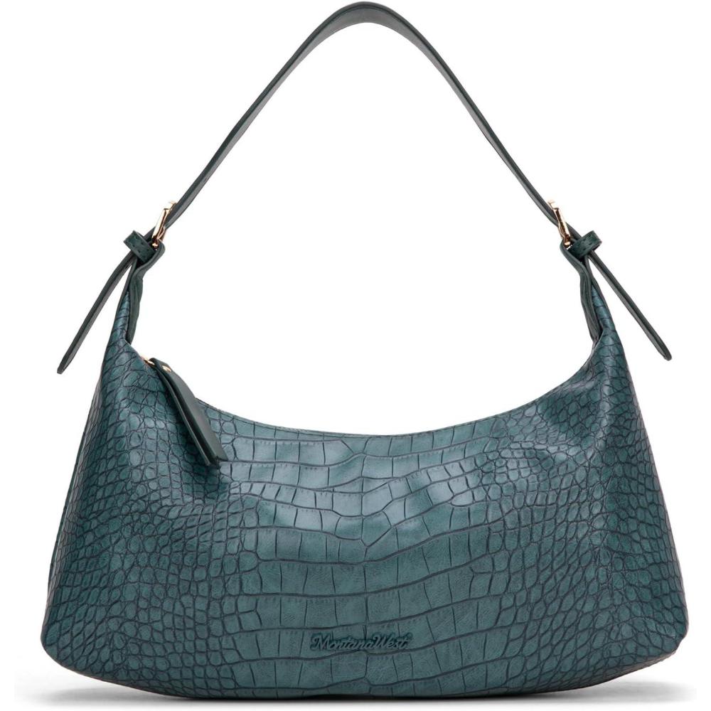 imageMontana West MEDIUM Shoulder Purses for Women Crescent Hobo Bags Trendy PursesCrocodile Dark Green