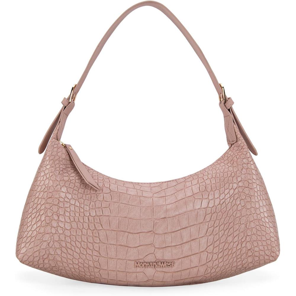 imageMontana West MEDIUM Shoulder Purses for Women Crescent Hobo Bags Trendy PursesCrocodile Pink