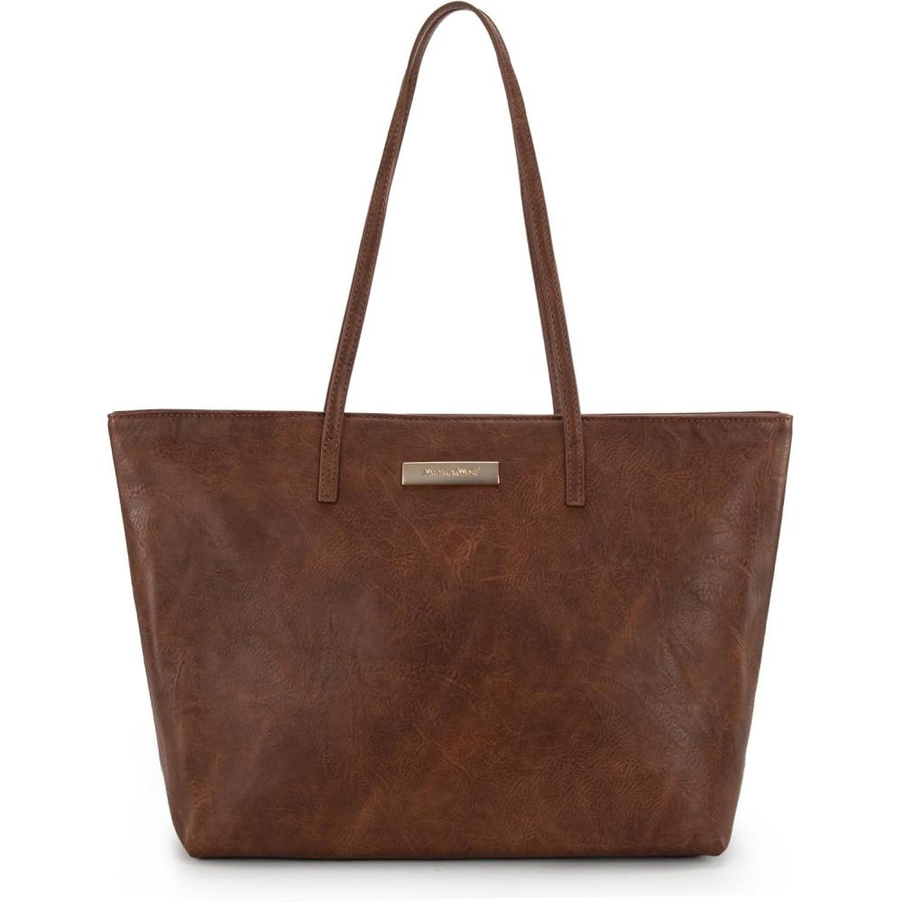 imageMontana West Medium Tote Bags for Women Shoulder Handbag with Zipper Lightweight Everyday Purse for Work Travel or ShoppingBrown