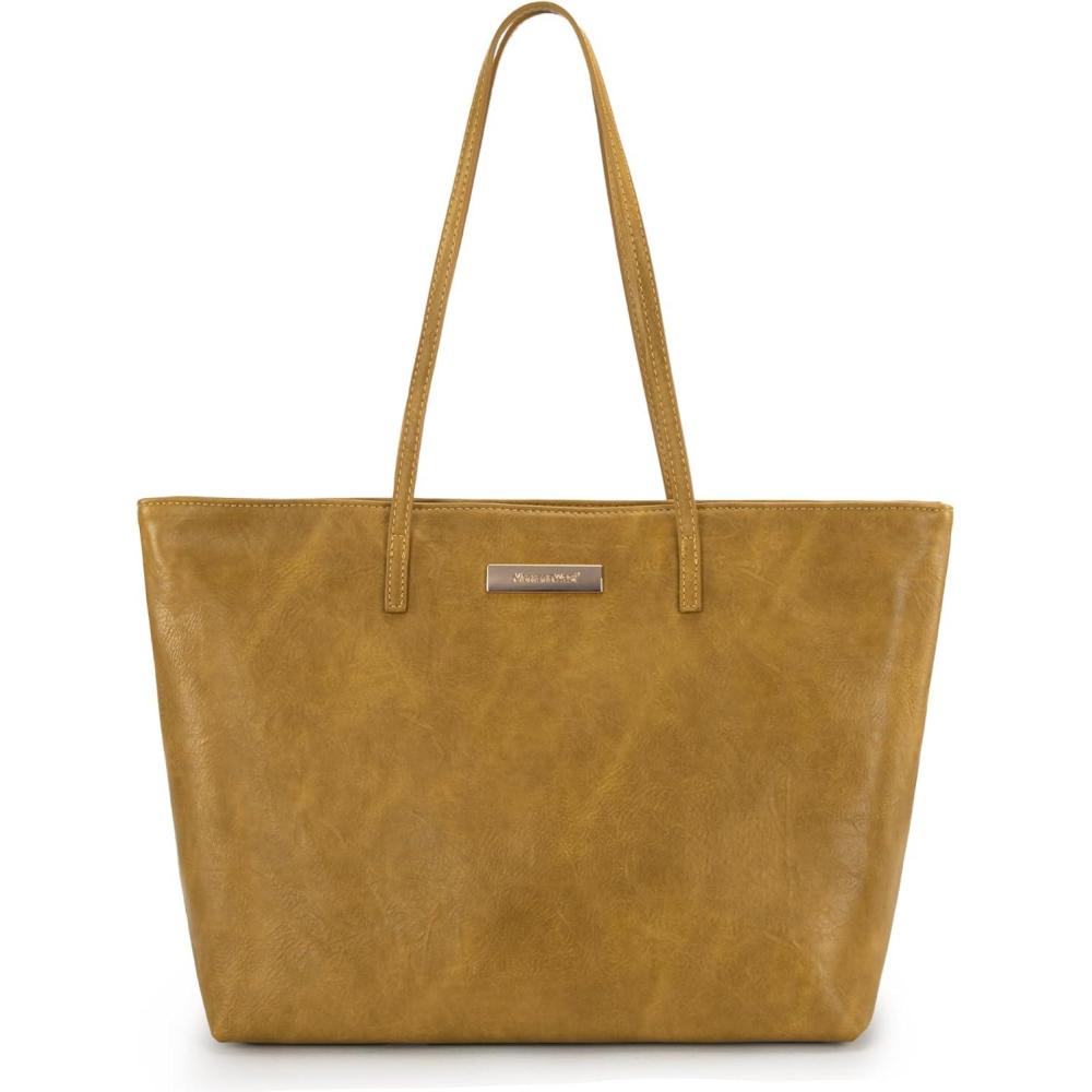 imageMontana West Medium Tote Bags for Women Shoulder Handbag with Zipper Lightweight Everyday Purse for Work Travel or ShoppingHoney Yellow Brown