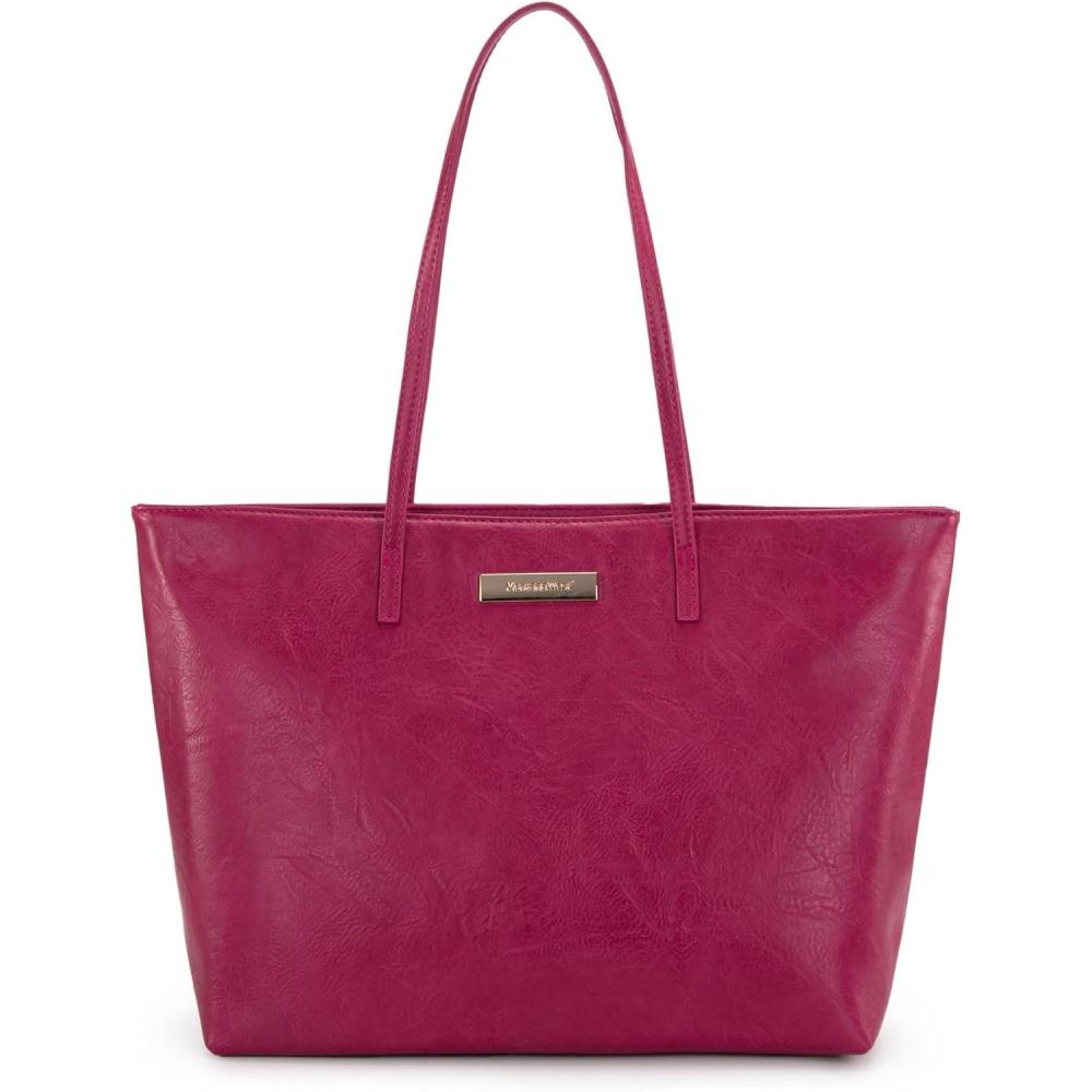 imageMontana West Medium Tote Bags for Women Shoulder Handbag with Zipper Lightweight Everyday Purse for Work Travel or ShoppingHot Pink