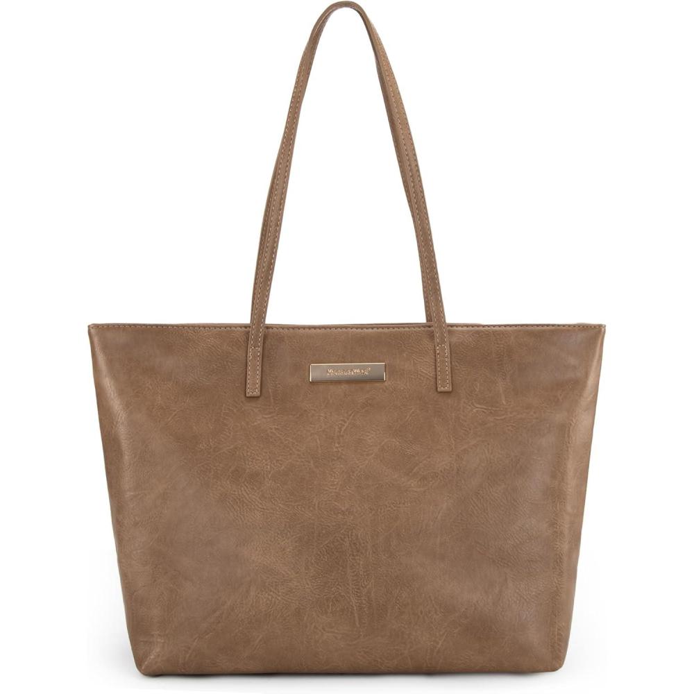 imageMontana West Medium Tote Bags for Women Shoulder Handbag with Zipper Lightweight Everyday Purse for Work Travel or ShoppingKhaki