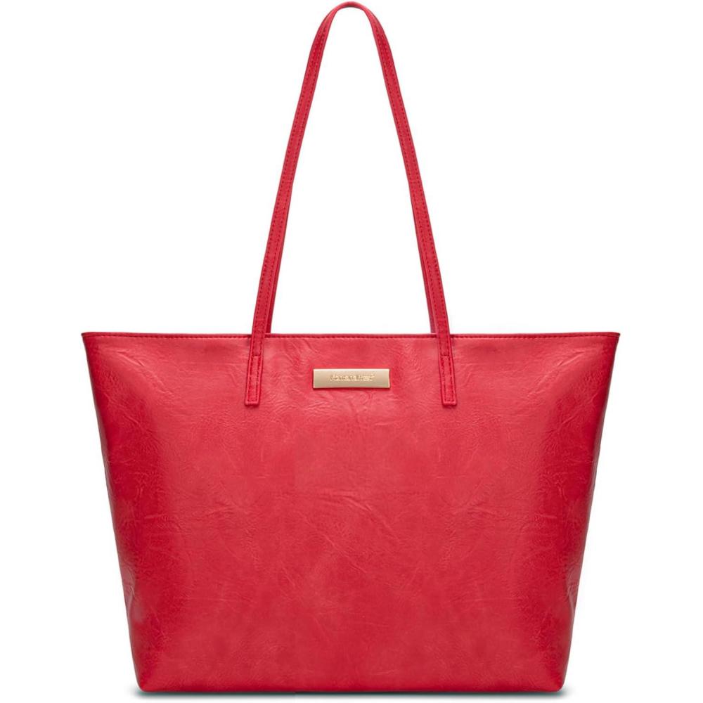 imageMontana West Medium Tote Bags for Women Shoulder Handbag with Zipper Lightweight Everyday Purse for Work Travel or ShoppingRed