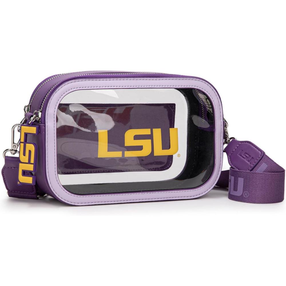 imageMontana West NCAA Clear Bag for Stadium Events Handbags for Sports Fans with Adjustable Nylon StrapCard Pocket ampamp Team LogoFighting Tigerspurple