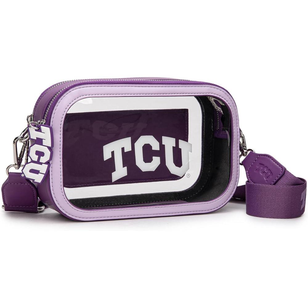 imageMontana West NCAA Clear Bag for Stadium Events Handbags for Sports Fans with Adjustable Nylon StrapCard Pocket ampamp Team LogoHorned Frogspurple