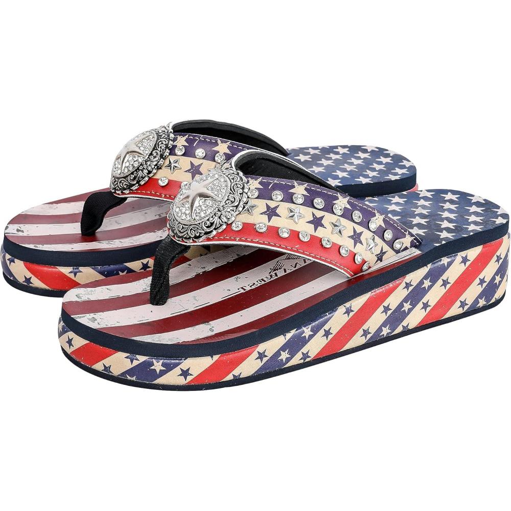 imageMontana West Patriotic Wedge Flip Flops For Women Rhinestones Summer American Flag Wedge Sandals US07S089RD8