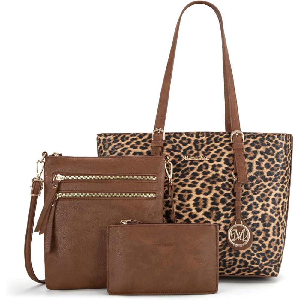 imageMontana West Purses for Women Tote Bag 3Pcs Set Leopard Print Satchel Handbags055 Brown