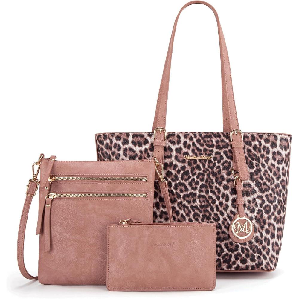 imageMontana West Purses for Women Tote Bag 3Pcs Set Leopard Print Satchel Handbags055 Pink