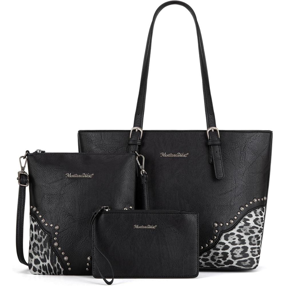 imageMontana West Purses for Women Tote Bag 3Pcs Set Leopard Print Satchel Handbags058 Black