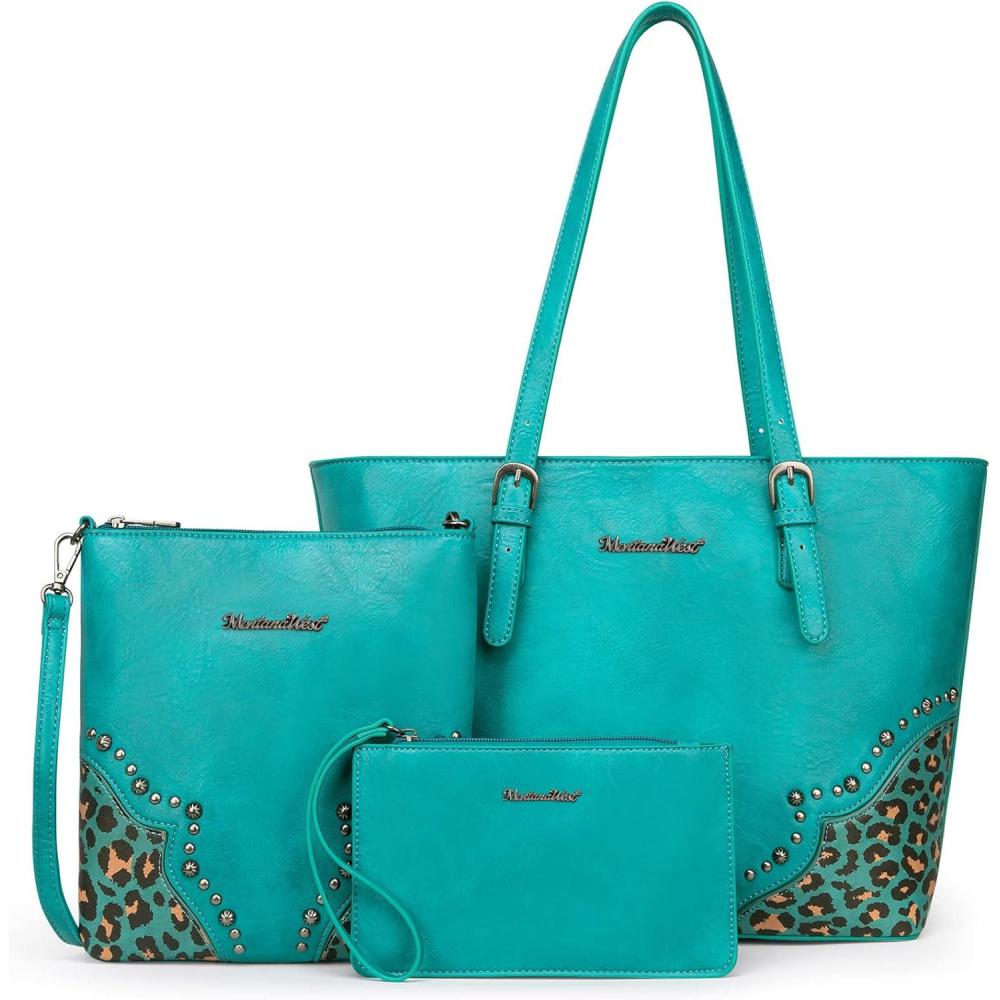 imageMontana West Purses for Women Tote Bag 3Pcs Set Leopard Print Satchel Handbags058 Blue