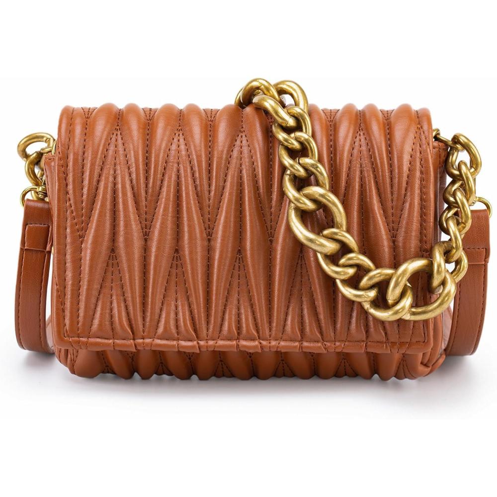 imageMontana West Quilted Small Shoulder Bag for Women Y2K Trendy Cute Clutch Underarm Purse with 2 Removable StrapsCinnamon Brown