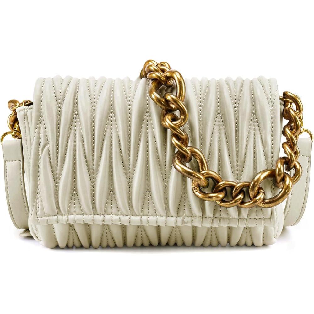 imageMontana West Quilted Small Shoulder Bag for Women Y2K Trendy Cute Clutch Underarm Purse with 2 Removable StrapsCream
