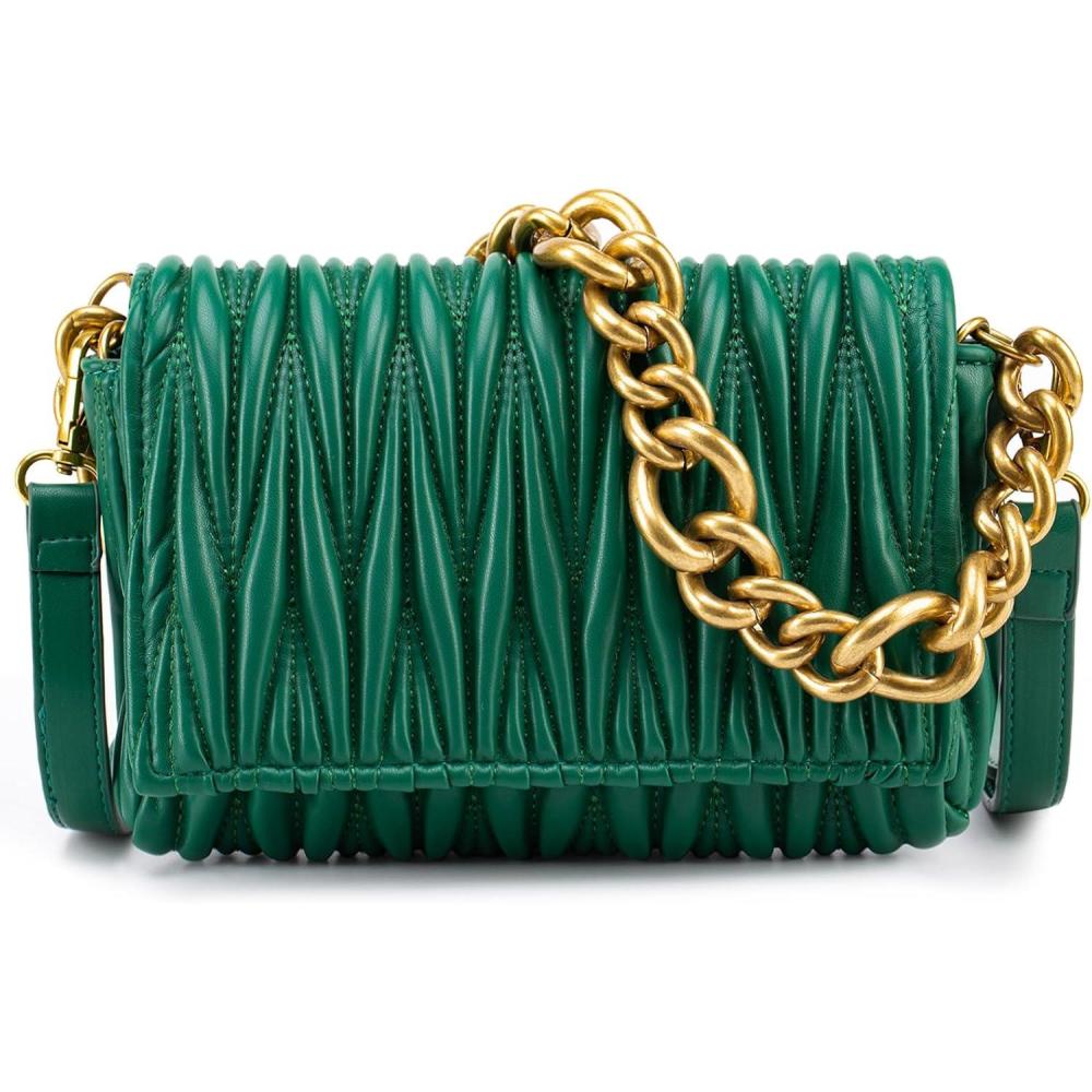 imageMontana West Quilted Small Shoulder Bag for Women Y2K Trendy Cute Clutch Underarm Purse with 2 Removable StrapsDark Green