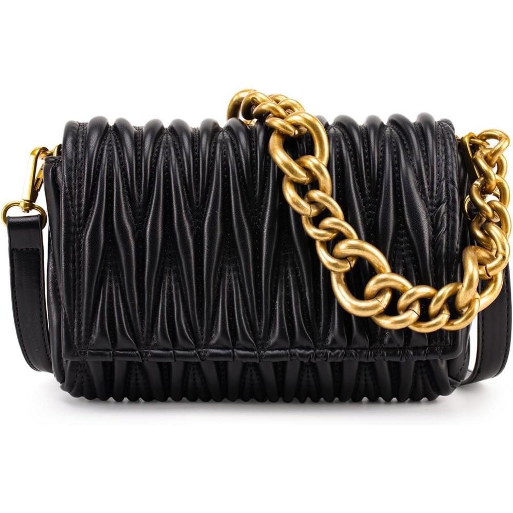 imageMontana West Quilted Small Shoulder Bag for Women Y2K Trendy Cute Clutch Underarm Purse with 2 Removable StrapsMidnight Black