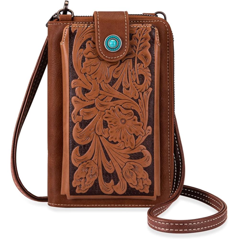 imageMontana West Small Crossbody Bags for Women Western Handbag with Cash SlotsEmbossing Brown