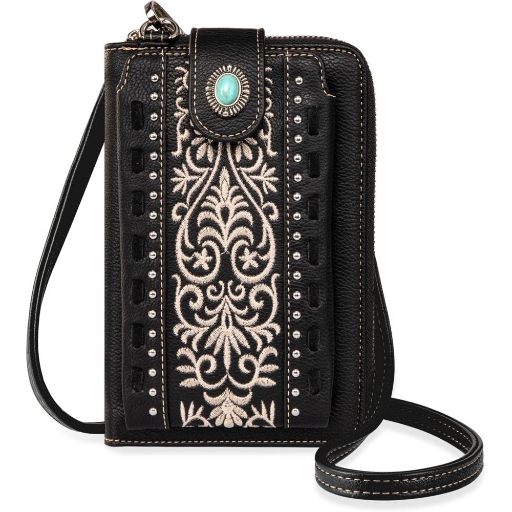 imageMontana West Small Crossbody Bags for Women Western Handbag with Cash SlotsEmbroidered Black
