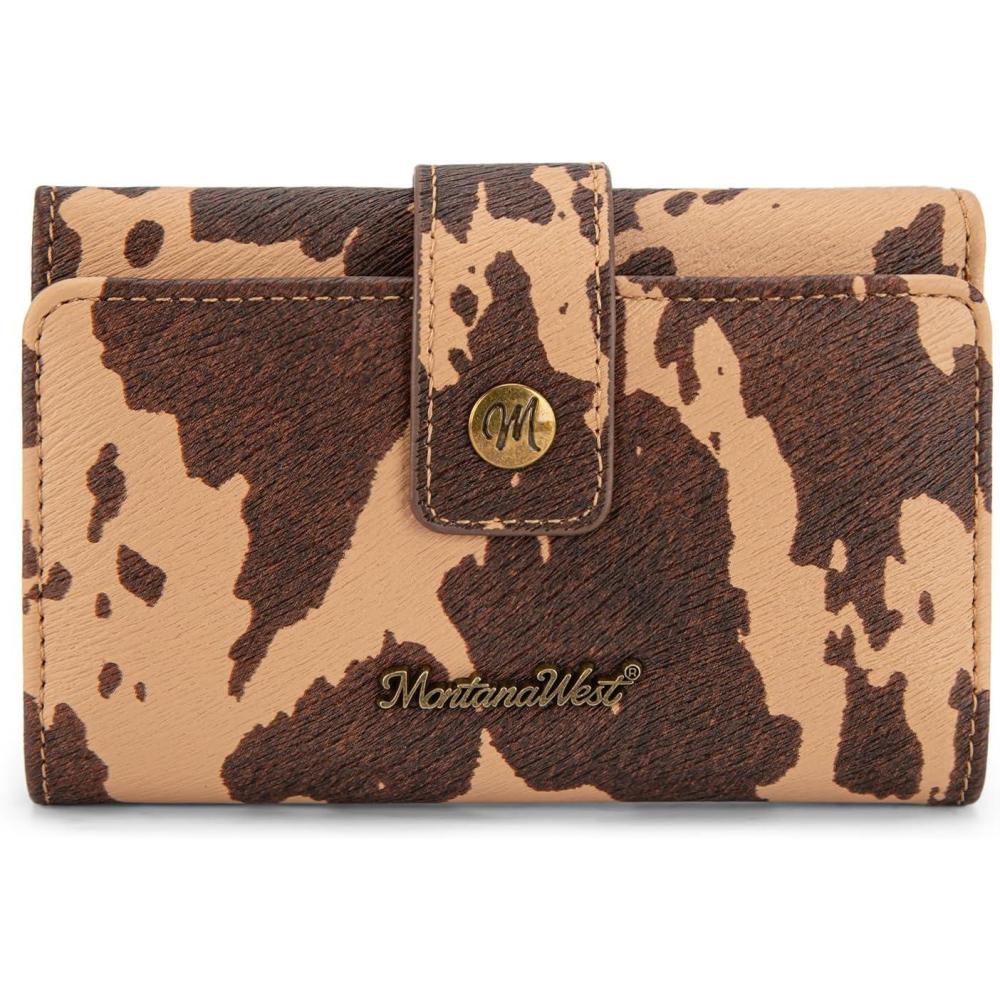 imageMontana West Small Womens Wallet Black Cow Print Card Wallets for Women Trifold Travel Wallet Ladies Female Wallets RFID Blocking Western Card Cash Wallett with ID WindowCow PrintBrown