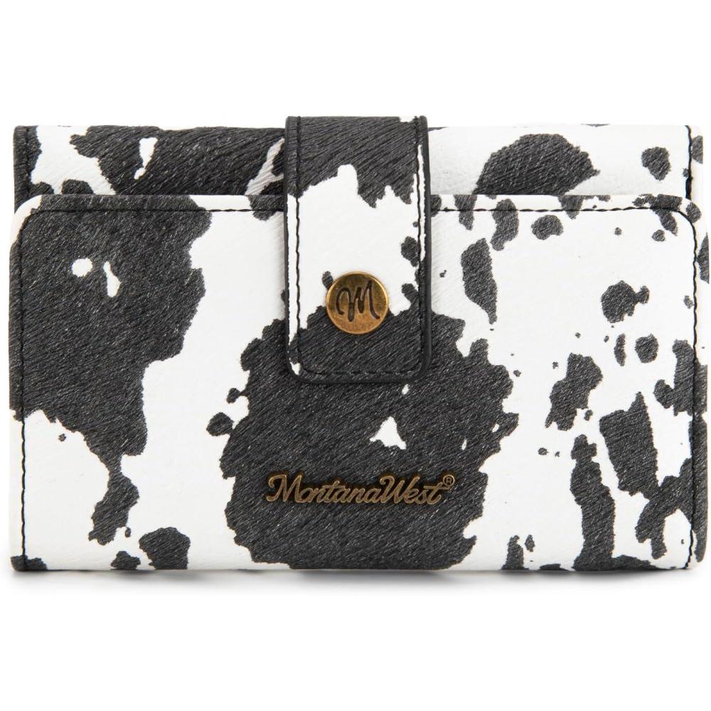 imageMontana West Small Womens Wallet Black Cow Print Card Wallets for Women Trifold Travel Wallet Ladies Female Wallets RFID Blocking Western Card Cash Wallett with ID WindowCow PrintBlack
