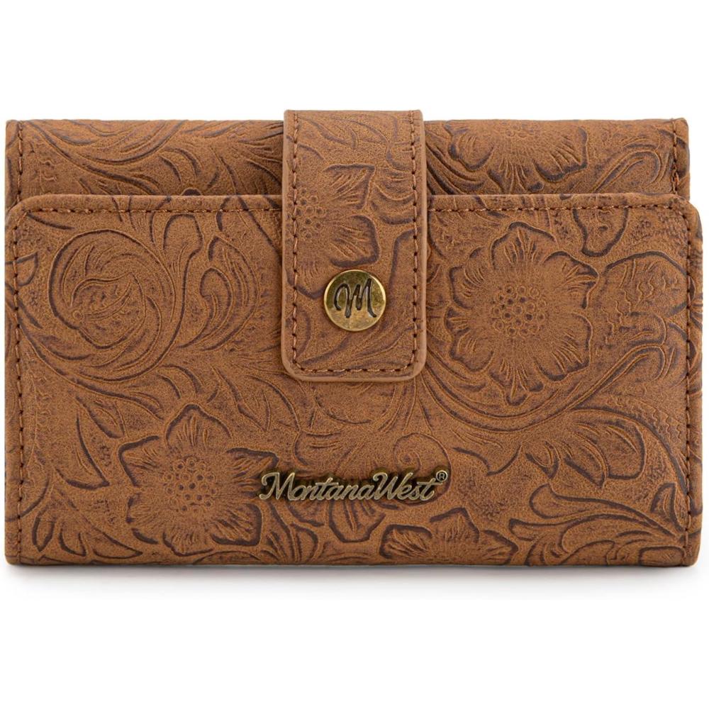 imageMontana West Small Womens Wallet Black Cow Print Card Wallets for Women Trifold Travel Wallet Ladies Female Wallets RFID Blocking Western Card Cash Wallett with ID WindowBrown