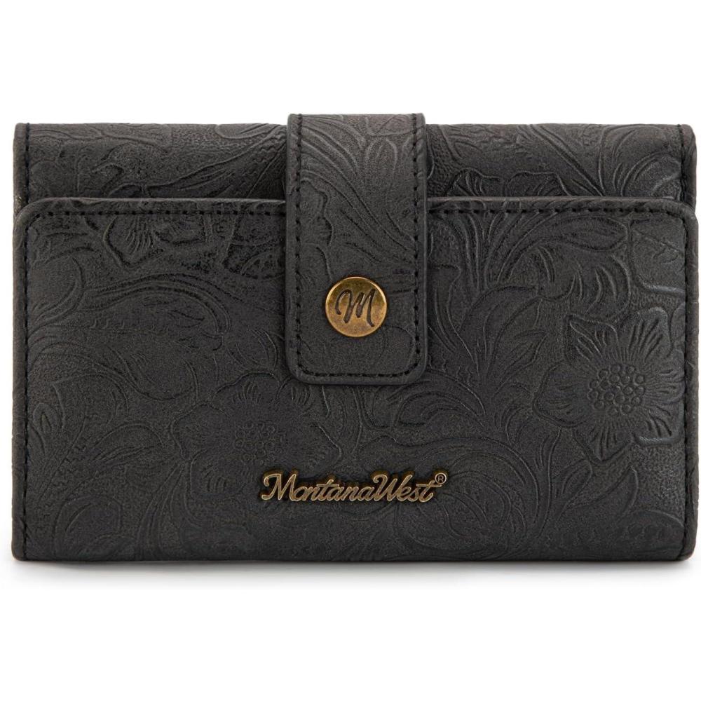 imageMontana West Small Womens Wallet Black Cow Print Card Wallets for Women Trifold Travel Wallet Ladies Female Wallets RFID Blocking Western Card Cash Wallett with ID WindowBlack