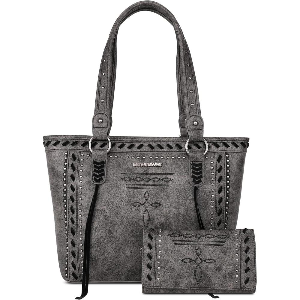 imageMontana West Spiritual Collection Western Tote Bag for Women Vegan Leather Shoulder Handbag with WalletGrey