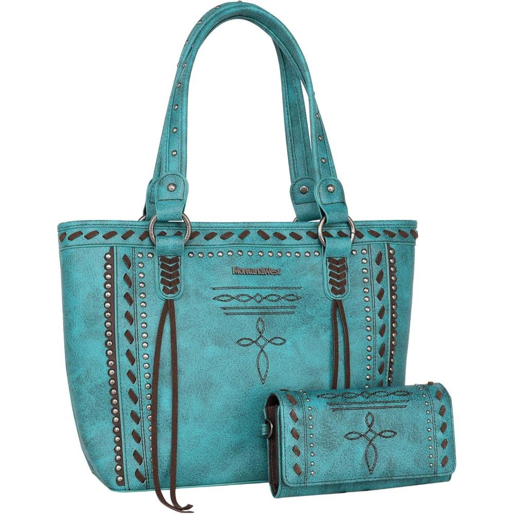 imageMontana West Spiritual Collection Western Tote Bag for Women Vegan Leather Shoulder Handbag with WalletTurquoise