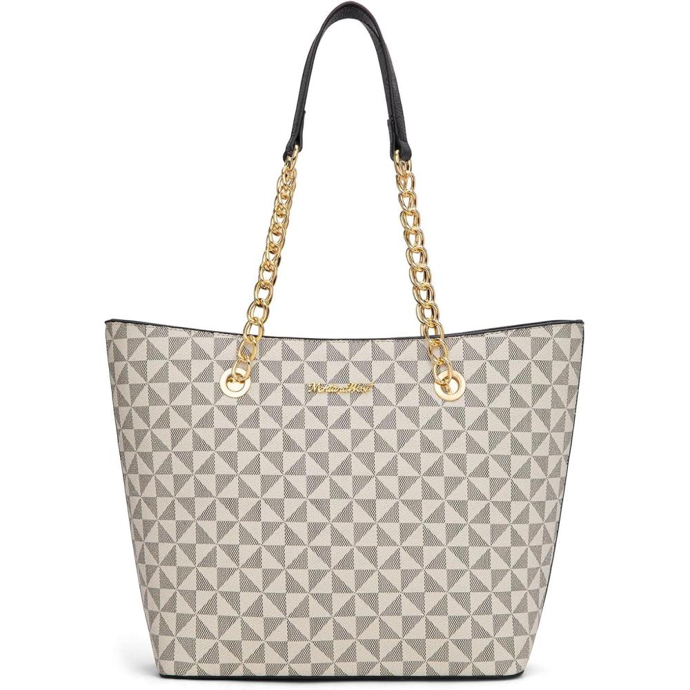 imageMontana West Tote Bag for Women Chain Tophandle HandbagsBeige Monogram