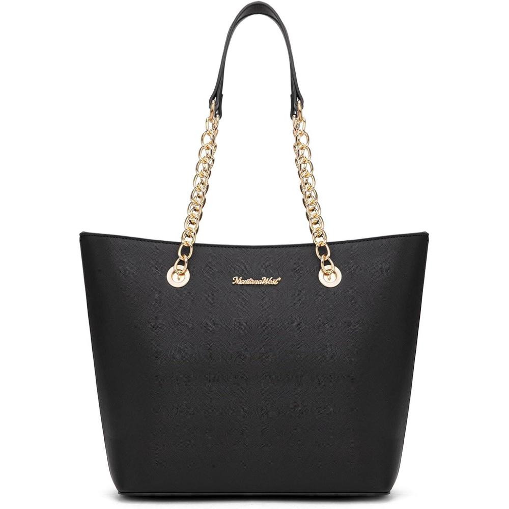 imageMontana West Tote Bag for Women Chain Tophandle HandbagsBlack
