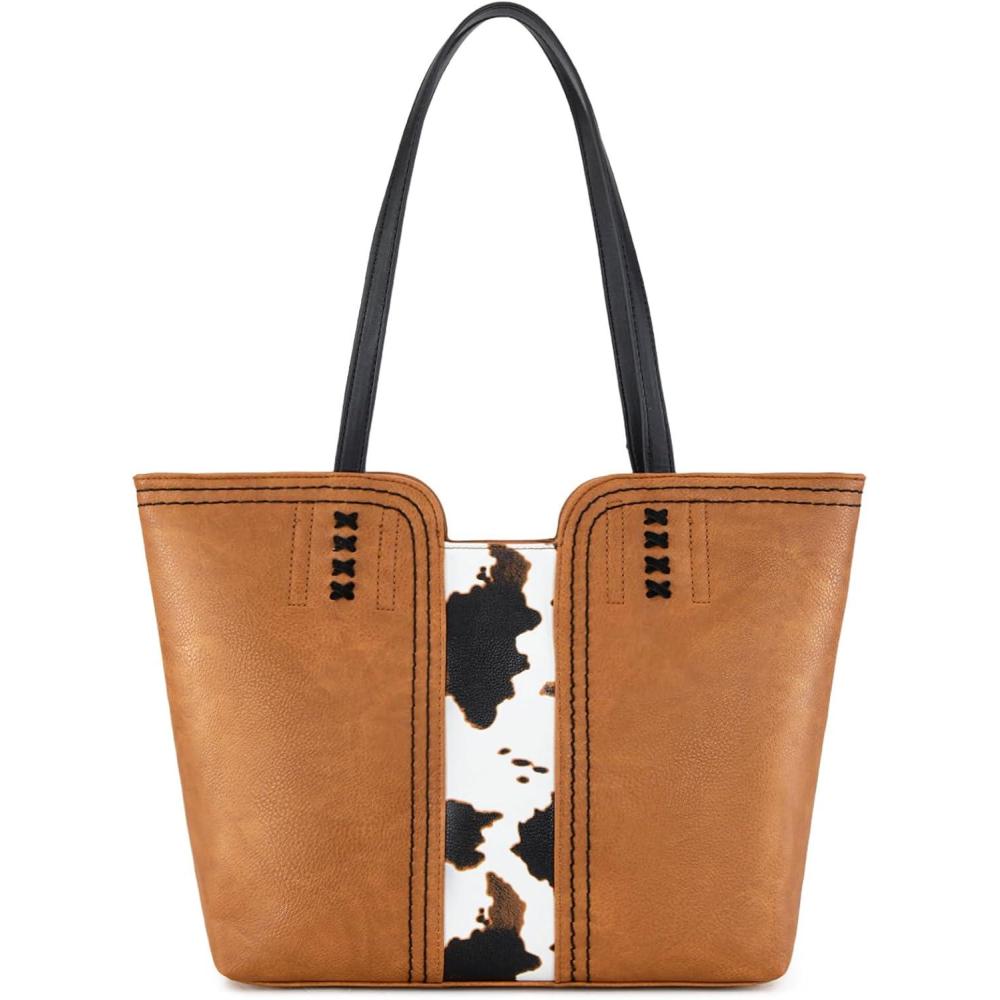 imageMontana West Tote Bag for Women Top Handle Satchel PurseCow Print Brown